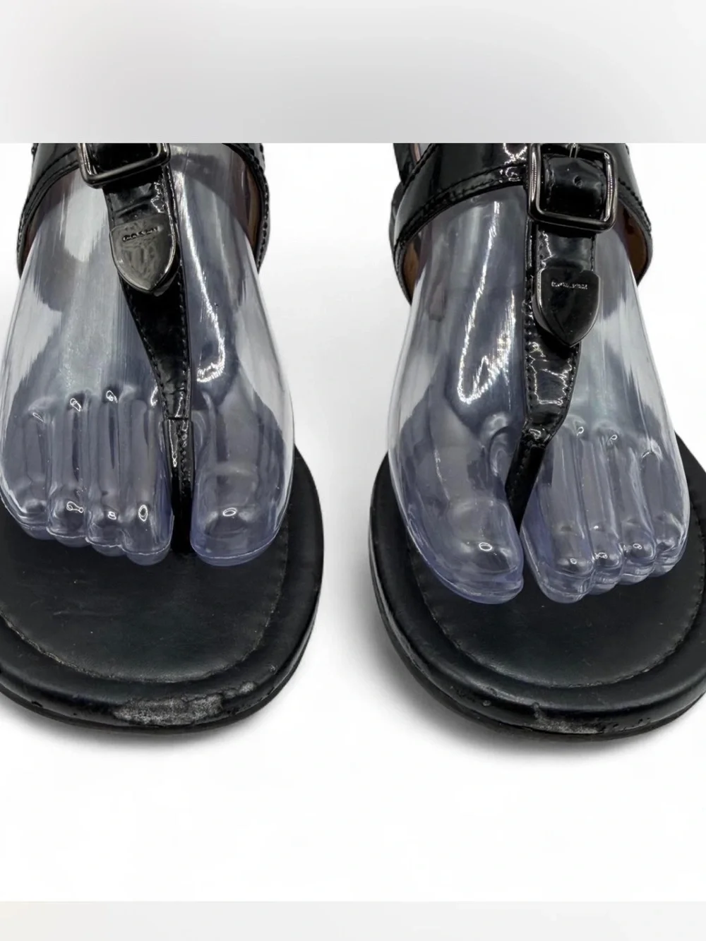 Coach Womens black Patent Leather T-Strap Sandals